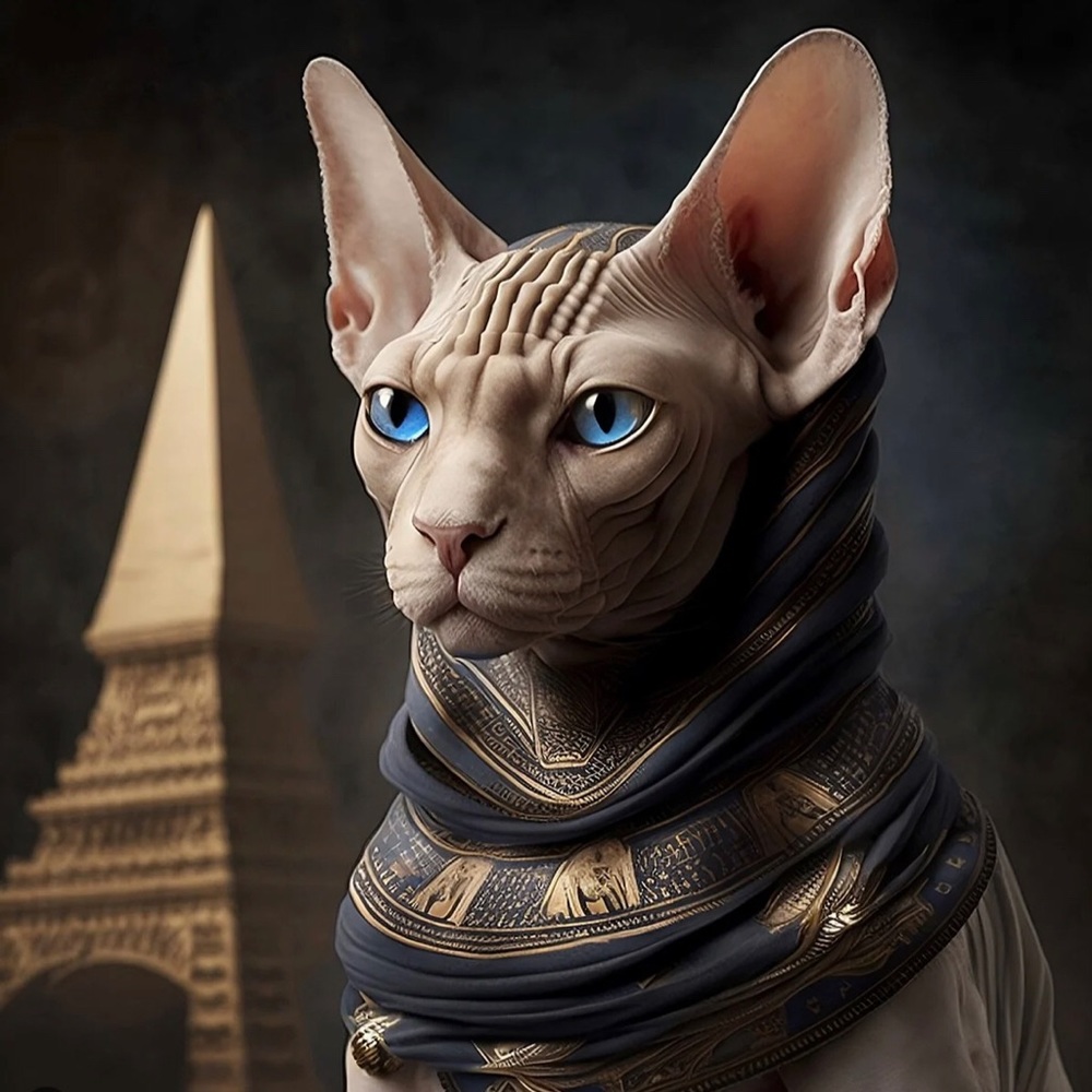 “Punk Bastet” Egyptian Goddess Sphynx Feline Hairless/Shorthair Cat Steel Studs - Picture 4 of 16